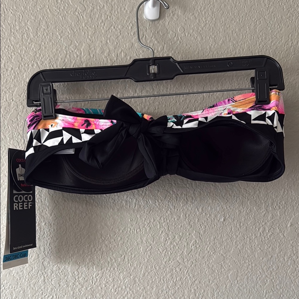 Coco Reef Black and Multicolor Bikini Top, 36C/38C - Picture 2 of 3